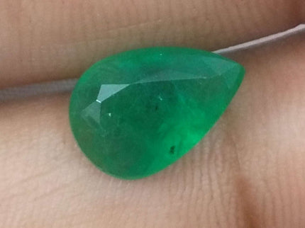 3.25ct Zambian Emerald, Certified Natural Velvet Green Pear Cut Loose Stone