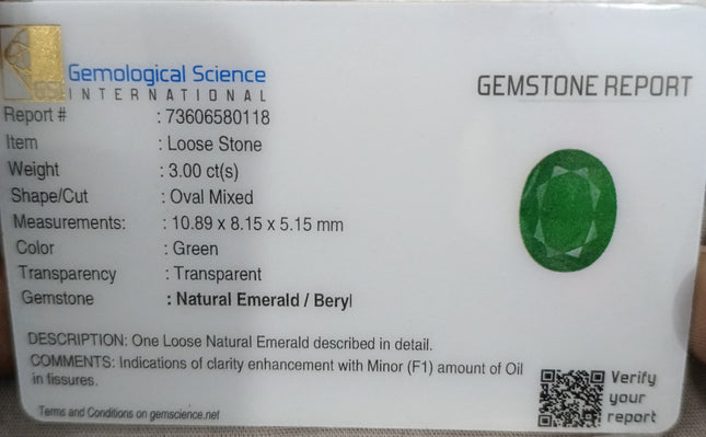 Grass Green Zambian Emerald 3.00ct Natural Certified Oval Cut Loose Gemstone