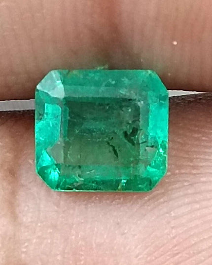 GSI Certified 1.51ct Medium Green Emerald Cut Natural Zambian Emerald Minor Oiled Loose Gemstone