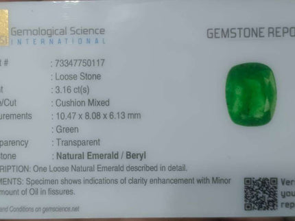 3.16ct Swat Emerald, Certified Natural Vivid Green Stone