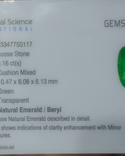 3.16ct GSI Certified Vivid Medium Deep Green Swat Emerald Minor Oiled Loose Gemstone