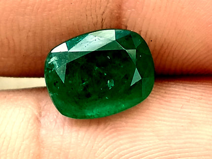 Dark Green 4.42ct Zambian Emerald, Certified Natural Cushion Cut Loose Gemstone