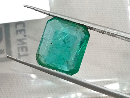 3.07ct Natural Emerald GSI Certified Medium Bluish Green Octagon Cut Gemstone