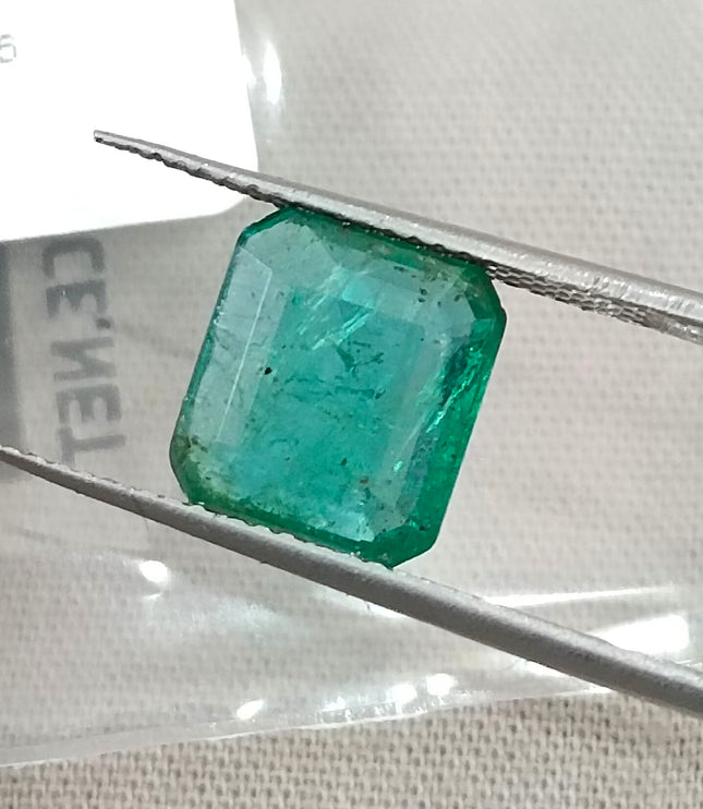 3.07ct Natural Emerald GSI Certified Medium Bluish Green Octagon Cut Gemstone