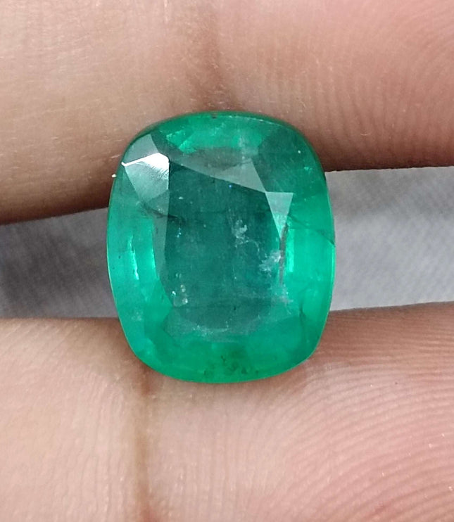 Natural Zambian Emerald 6.28ct Big Size Cushion Cut Medium Deep Green Loose Gemstone