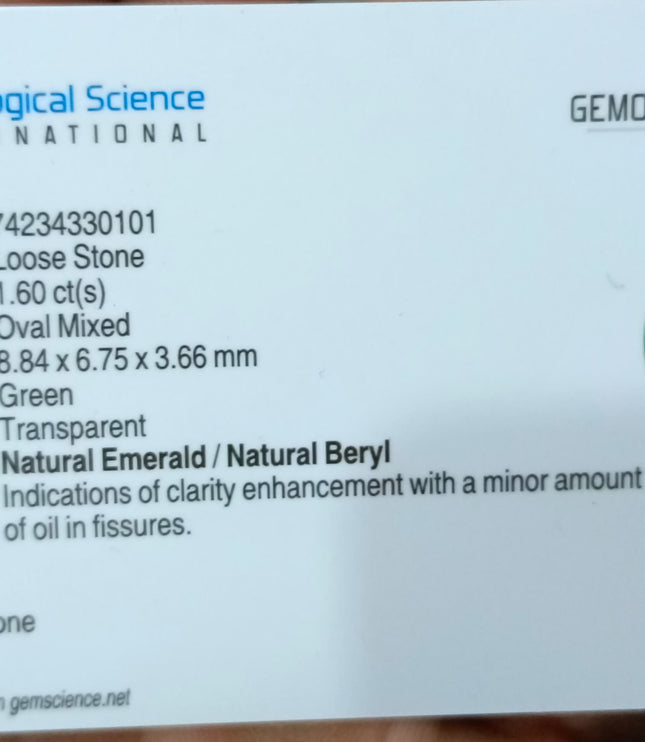 1.60ct Natural Emerald Medium Deep Green GSI Certified Zambian Oval Cut Gemstone