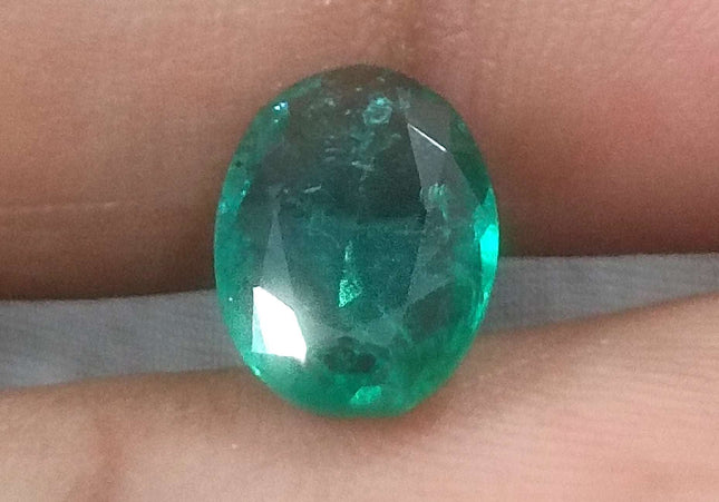 2.41ct GSI Certified Deep Green Zambian Emerald Minor Oiled Loose Gemstone