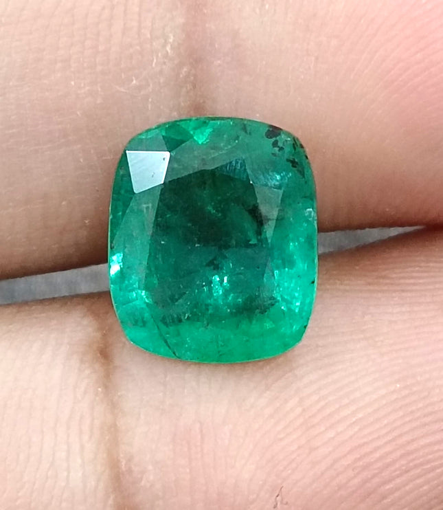 Zambian Emerald 4.25ct Natural Medium Deep Green Cushion Cut Stone