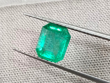 GSI Certified 1.42ct Panjshir Emerald Medium Intense Green Octagon Cut Gemstone
