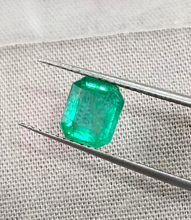 GSI Certified 1.42ct Panjshir Emerald Medium Intense Green Octagon Cut Gemstone