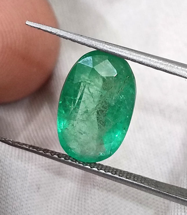 3.47ct Panjshir Emerald Natural GSI Certified Intense Green Oval Cut Loose Gemstone