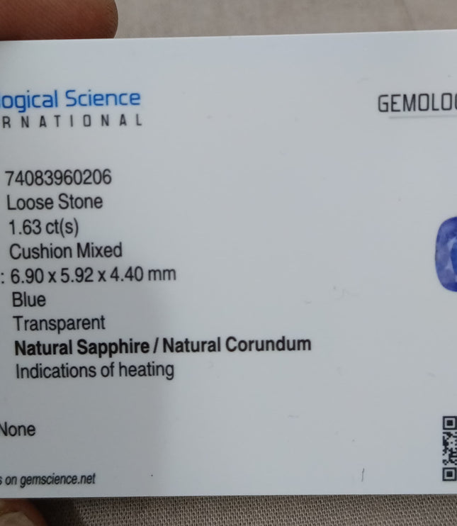 Natural Blue Sapphire 1.63ct Certified Medium Deep Color Sri Lanka Cushion Cut Loose Gemstone