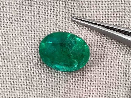 Zambian Emerald 1.92ct Certified Natural Deep Vibrant Green Oval Cut Loose Gemstone