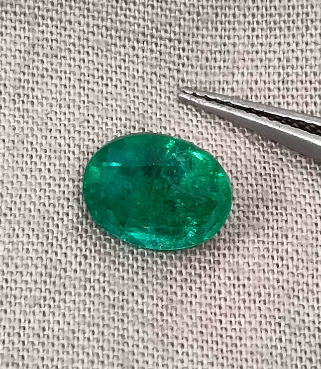 Zambian Emerald 1.92ct Certified Natural Deep Vibrant Green Oval Cut Loose Gemstone