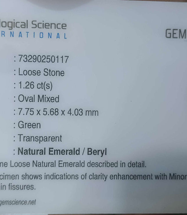 Certified 1.26ct Natural Zambian Emerald Medium Bright Green Oval Cut Loose Gemstone