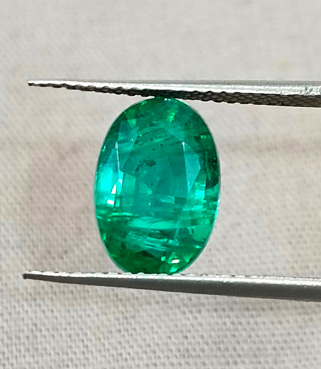3.02ct Zambian Emerald, Certified Natural Deep Vivid Green Oval Cut Loose Gemstone