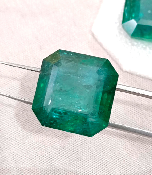 Matched Natural Emerald Pair 47.96ct Zambia Rare Octagon Cut loose Gemstone