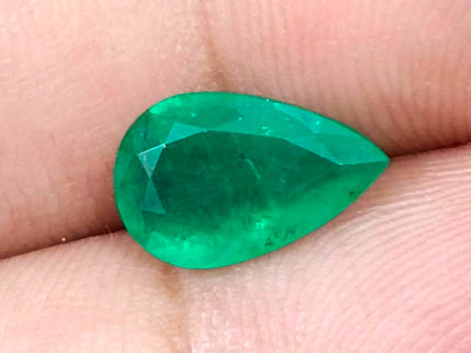 1.77ct Natural Emerald Pure Medium Deep Velvet Green Zambian Pear Cut Loose Gemstone