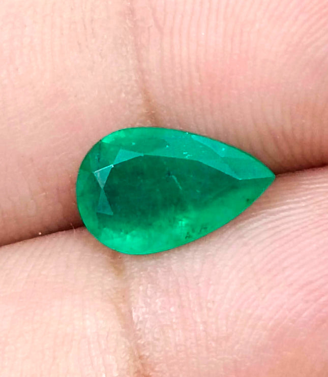 1.77ct Natural Emerald Pure Medium Deep Velvet Green Zambian Pear Cut Loose Gemstone