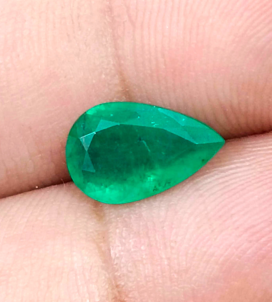 1.77ct Natural Emerald Pure Medium Deep Velvet Green Zambian Pear Cut Loose Gemstone