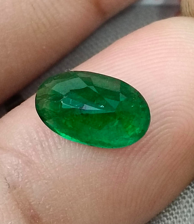 2.46ct Natural Emerald Top Vivid Deep Green Zambian Oval Cut GSI Certified Gemstone