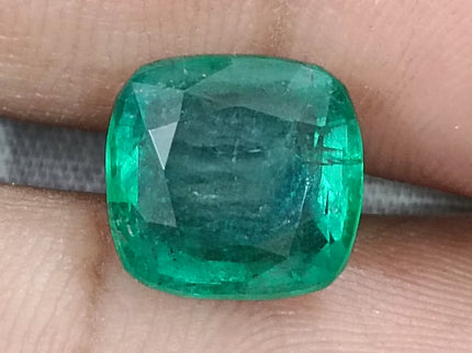 Zambian Emerald 5.87ct Natural Deep Green Cushion Cut Loose Gemstone