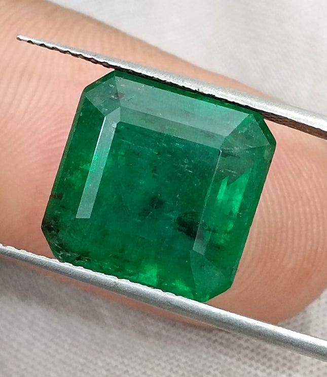 Zambian Emerald 9.93 ct Natural Deep Vivid Green Octagon Cut Loose Gemstone, Certified Investment Grade