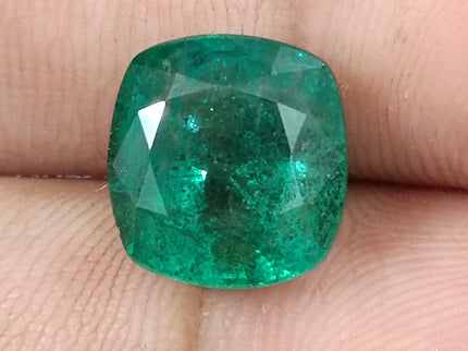 5.39ct Natural Emerald GSI Certified Deep Green Zambian Cushion Cut loose Gemstone