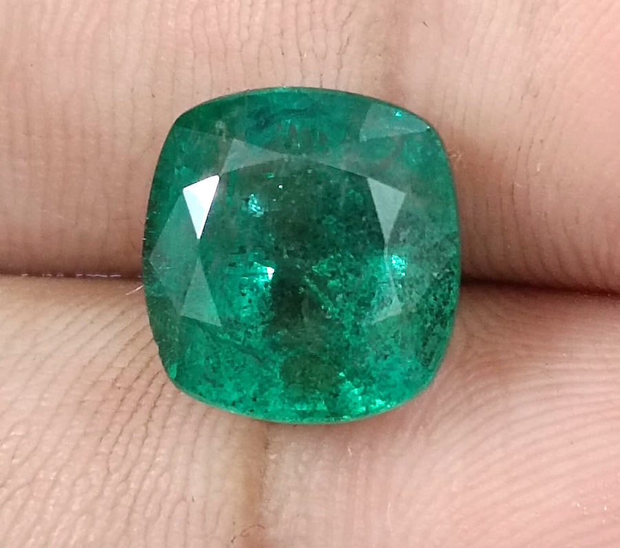 5.39ct Natural Emerald GSI Certified Deep Green Zambian Cushion Cut loose Gemstone