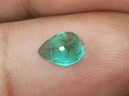 1.04ct Natural Emerald Medium Bluish Green GSI Certified Zambian Pear Cut Gemstone