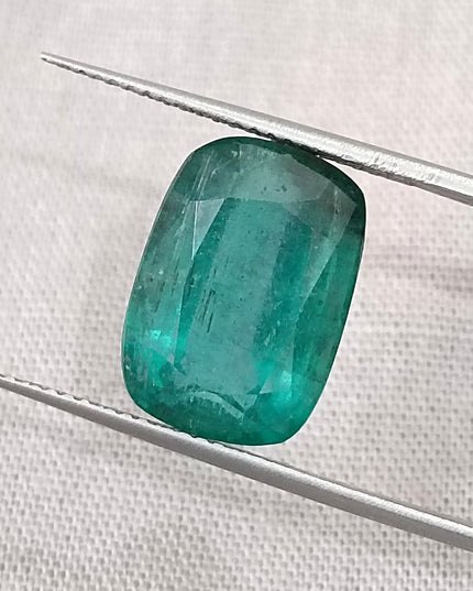 7.34ct Natural Zambian Emerald, Deep Green Cushion Cut Minor oiled Loose Gemstone.