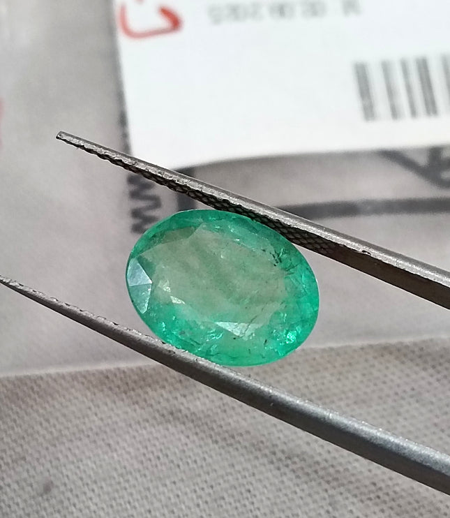 3.29ct Certified Natural Emerald Stone Zambian Medium Light Green Oval Cut Loose Gemstone