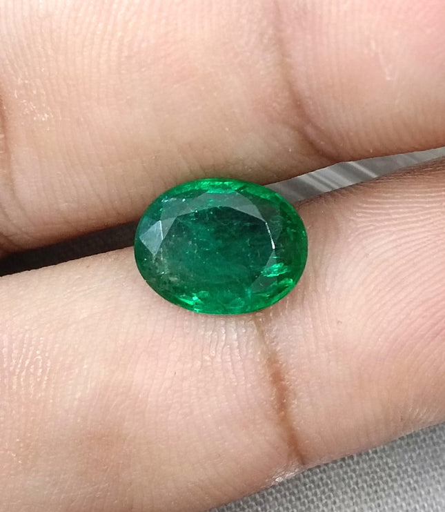 2.81ct Natural Emerald SGL Certified Zambian Deep Pure Green Oval Cut Gemstone