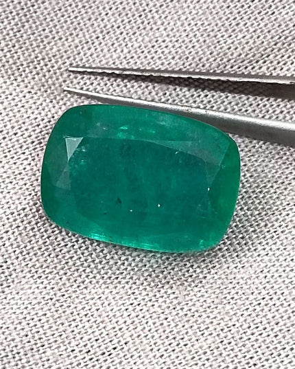 Big 9.75ct Zambian Emerald, Cushion cut Medium Deep Green Loose Gemstone.
