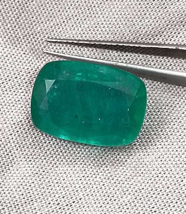 Zambian Emerald 9.75ct Natural Medium Deep Green Cushion Cut Loose Gemstone