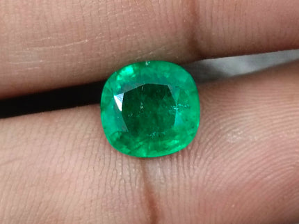 Zambian Emerald 3.28ct Natural Certified Spring Green Cushion Cut Loose Gemstone