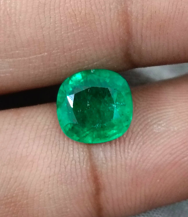 Zambian Emerald 3.28ct Natural Certified Spring Green Cushion Cut Loose Gemstone