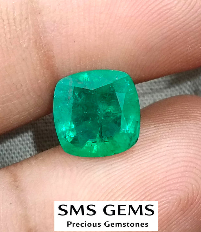 2.79ct Emerald Natural Spring Green GSI Certified Cushion Cut Loose Gemstone