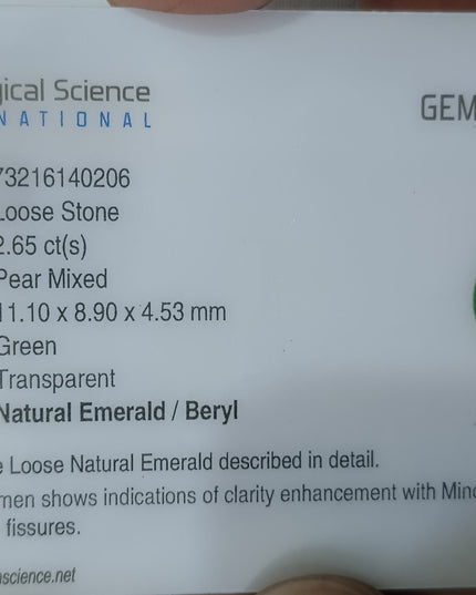 GSI Certified 2.65ct Medium Deep Pure Golden Green Natural Emerald Loose Gemstone