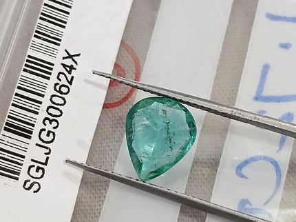 1.72ct Natural Emerald Zambia SGL Certified Medium Green Pear Cut Loose Gemstone