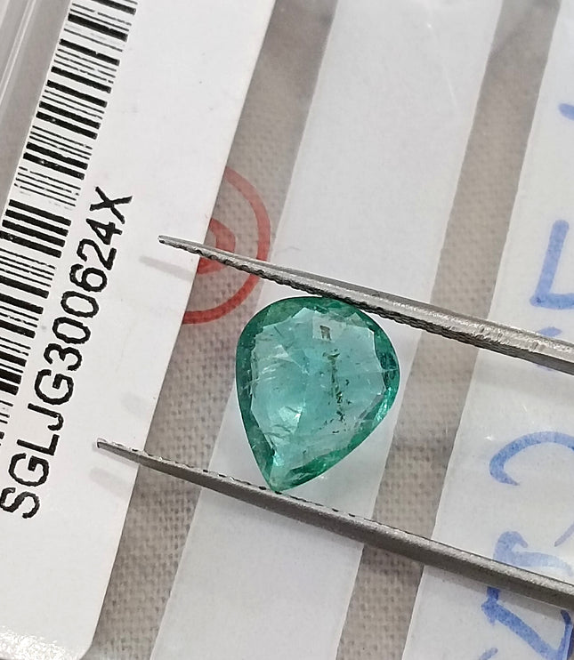 1.72ct Natural Emerald Zambia SGL Certified Medium Green Pear Cut Loose Gemstone