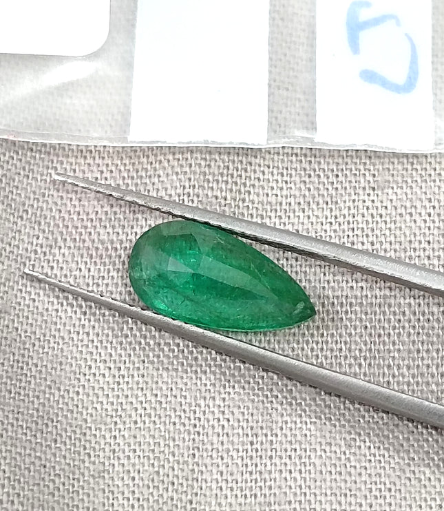 1.81ct Natural Emerald SGL Certified Vivid Velvet Green Zambia Pear Cut Stone