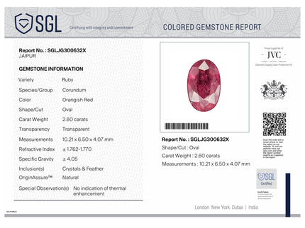 2.60ct Untreated Mozambique Ruby SGL Certified Rasberry Red Oval Cut Gemstone