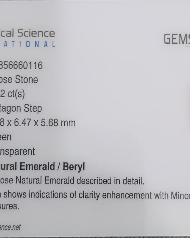 GSI Certified 2.42ct Medium Green Zambian Emerald, Natural Gemstone