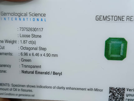 Zambian Emerald 1.87ct Natural Certified Deep Green Octagon Cut Gemstone
