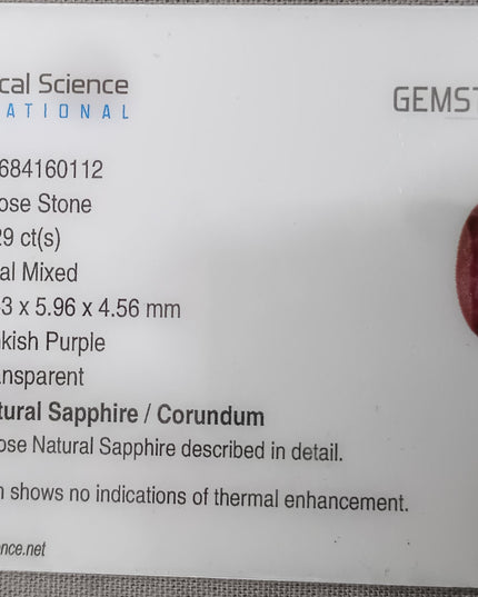 GSI Certified Pink Purple Sapphire, Natural Untreated Gemstone