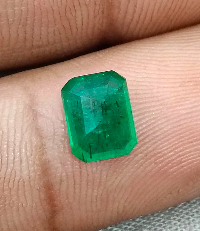 1.44ct Deep Green Zambian Emerald, Certified Natural Octagon Cut Loose Stone