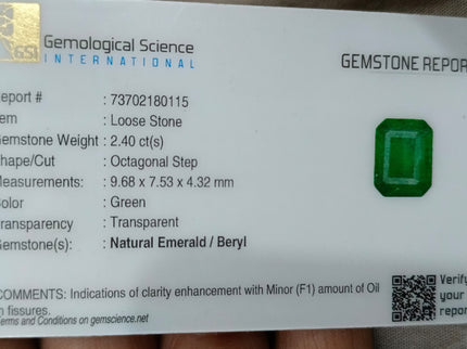 Zambian Emerald 2.40ct Alpine Green Certified Natural Octagon Cut Loose Gemstone