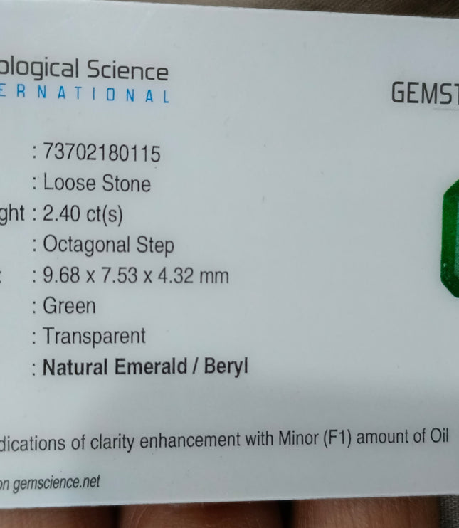 Zambian Emerald 2.40ct Alpine Green Certified Natural Octagon Cut Loose Gemstone