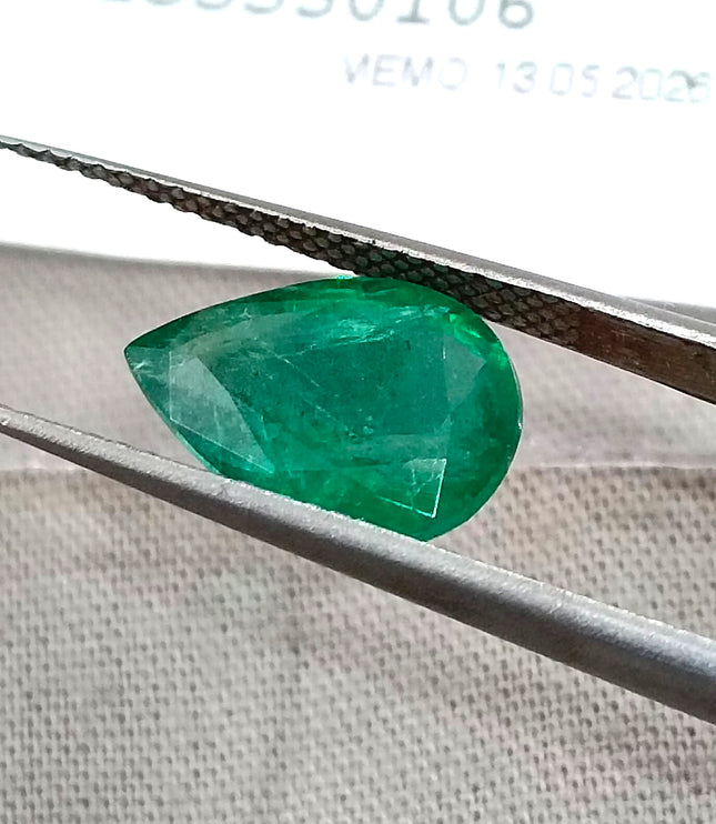 2.69ct Natural Emerald Medium Deep Vivid Green Pear Cut GSI Certified Gemstone
